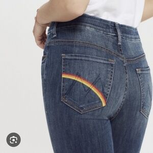 Mother Looker Ankle Fray with Rainbow Pocket High Waisted Size 25